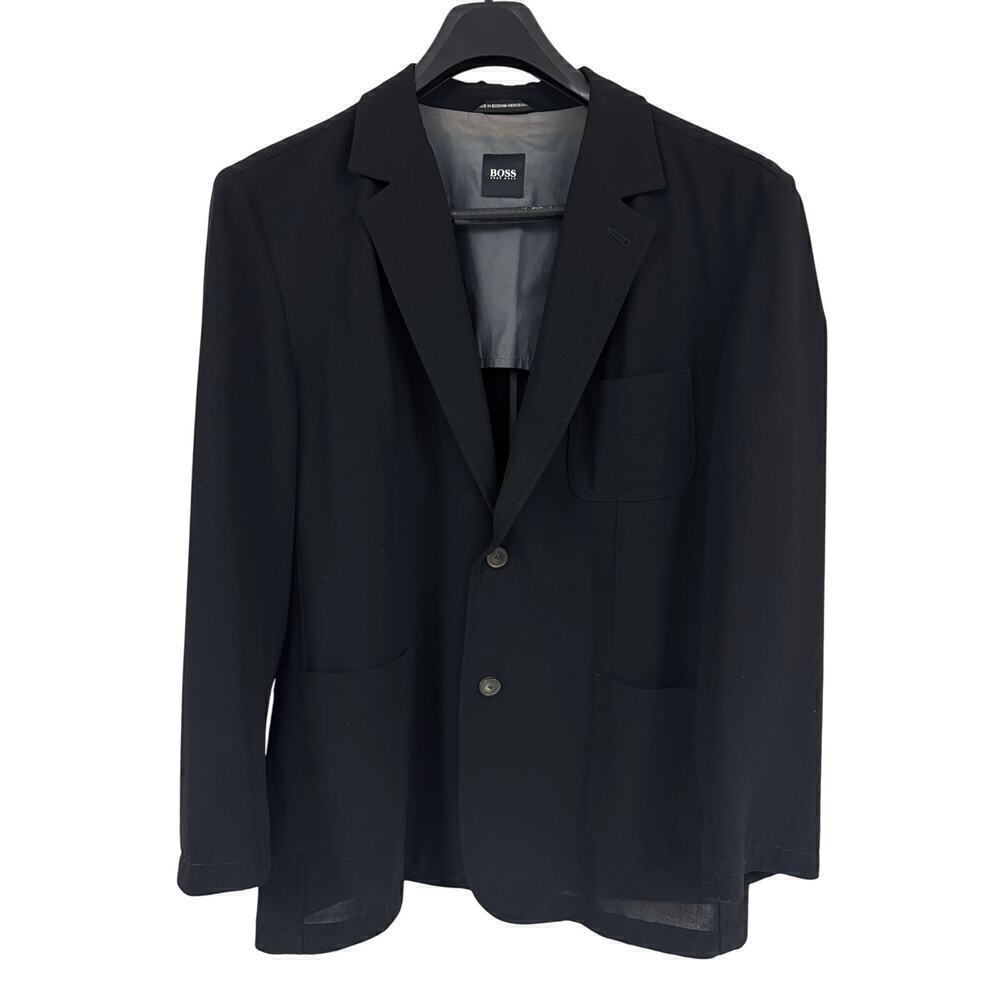 Boss Hugo Boss Mario's Italy Black 100% Virgin Wool Light Summer Blazer Sz 46R